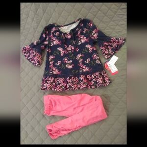 Navy Floral Kids Blouse with Pink Leggings